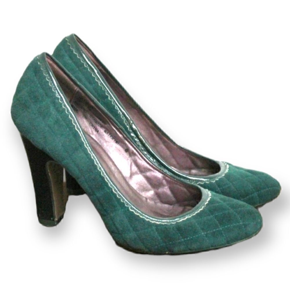 POETIC LICENCE QUILTED TEAL GREEN GENUINE LEATHER SUEDE HIGH HEEL PUMP SHOES 6M